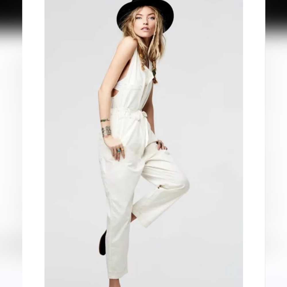 Free People Work It Off White Jumpsuit Size Medium